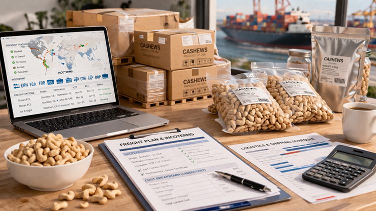 Illustrated placeholder for article titled Freight Planning and Incoterms for Cashew Buyers