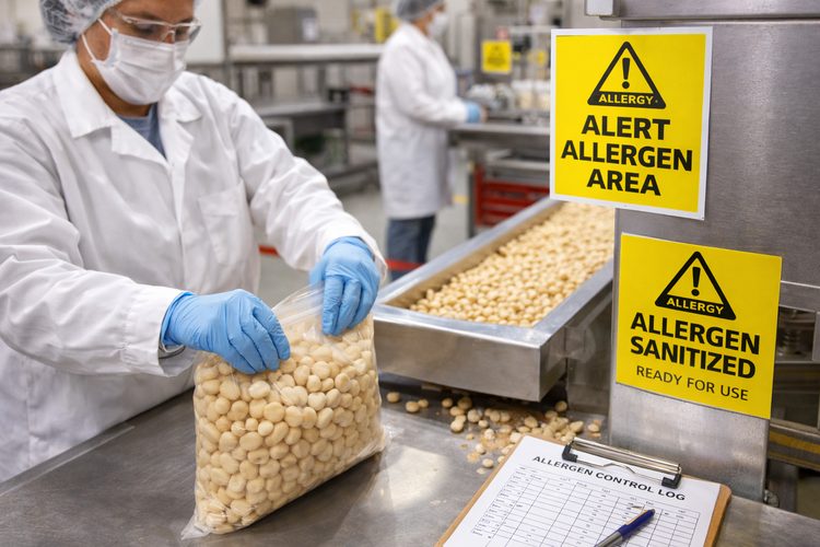 Illustrated placeholder for article titled Allergen Controls in Macadamia Processing and Packing