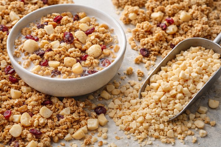 Illustrated placeholder for article titled Macadamias in Granola, Clusters and Premium Cereal Applications